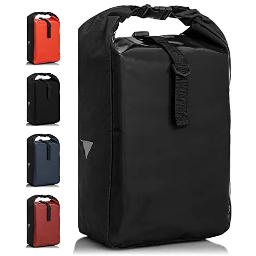 Büchel Unisex Gepäckträgertaschen aus Tarpaulin, Schwarz Glossy - Praktische Fahrradtasche aus wasserabweisendem Material mit Reflexmaterial für Sichtbarkeit. Einfache Montage und seitliche Netztasche für Getränke. Ideal für den täglichen Einsatz und vielseitige Ausflüge.