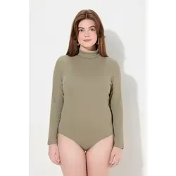 Ulla Popken Damen große Größen Übergrößen Plus Size Body, Rippjersey, Stehkragen, Langarm, Biobaumwolle Stein grau 54+ 831838190-54+