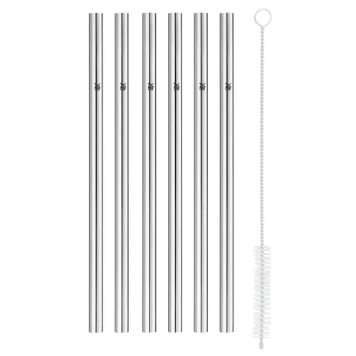 WMF 6er Trinkhalm 18cm Edelstahl - Hochwertige 6er-Packung Edelstahltrinkhalme, bruchsicher und rostfrei. Ideal für kalte und heiße Getränke, inkl. Reinigungsbürste für einfache Pflege.