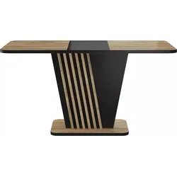 Ausziehbarer Esstisch HORST – Eiche/Schwarz - Der ausziehbare Esstisch HORST vereint minimalistisches Design mit Funktionalität. Ideal für gesellige Runden, lässt er sich einfach auf 170 cm erweitern. Perfekt für moderne Essbereiche!