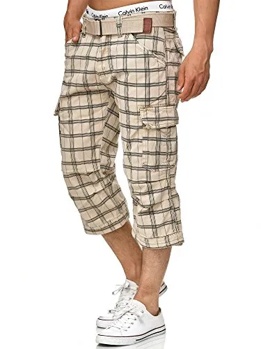 Indicode Cargoshorts Nicolas Check - Lässige 3/4 Cargo-Shorts - Cargoshorts aus robuster Materialmischung, sportlich und stylisch, perfekt für jeden sommerlichen Look. Ein Must-Have für die Sommersaison!