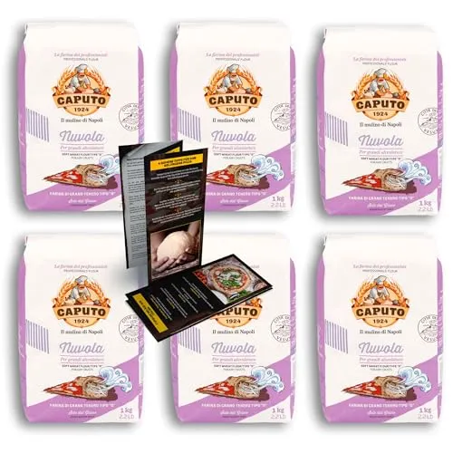 DELICRET - 6x1kg Caputo Nuvola + Original Pizzarezept und Tipps | Gehzeiten bis 2-48h | Pizzamehl Typ 0 | Pizza Mehl