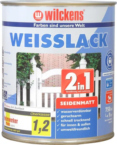 2in1 Weißlack Wilckens Grundierung glänzend seidenmatt 0,75 L - Lacke, ideal für perfekte Haftung und ein gleichmäßiges Finish auf Holz und Metall.