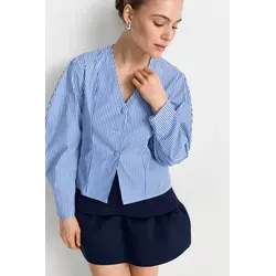 RICHROYAL Langarmbluse aus 100% Baumwolle in Skyway Blue - Leicht taillierte Langarmbluse mit V-Ausschnitt und Puffärmeln. Ideal für einen lässigen Look, maschinenwaschbar und angenehm zu tragen.