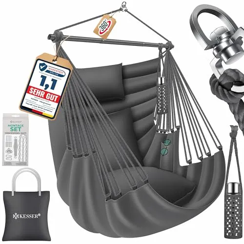 KESSER Hängesessel Haiti - 150kg Traglast, Indoor & Outdoor - Hängesessel für drinnen und draußen, inklusive 2 Kissen, Tragetasche und Flaschenhalter. Pflegeleicht, UV-beständig und wasserfest für höchsten Komfort.