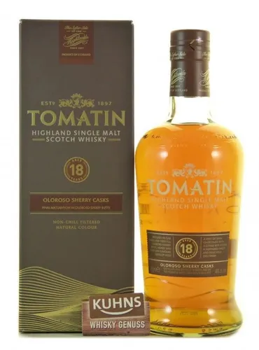 Tomatin 18 Highland Single Malt Whisky - Whisky, vollmundiger Single Malt mit köstlichen Sherry-Noten, ideal für Kenner und Genießer.