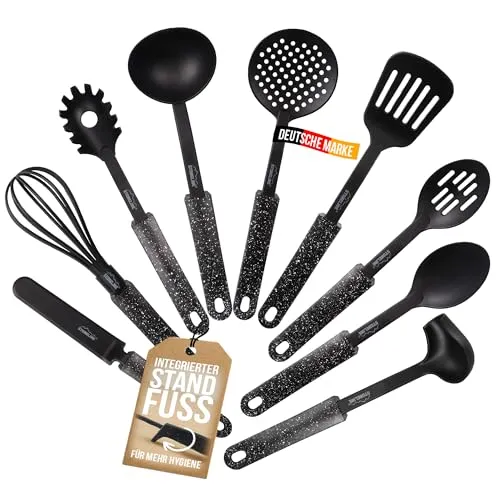 STONELINE Kochbesteck-Set (9-teilig) - Kochbesteck-Set für beschichtete Pfannen und Töpfe, ergonomische Griffe für komfortables Kochen, spülmaschinengeeignet und hitzebeständig bis 180°C.