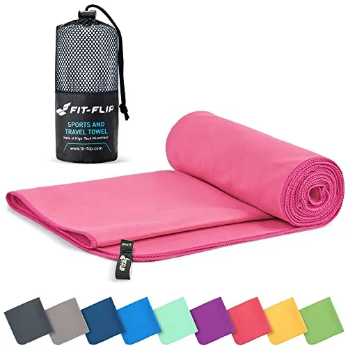 Fit-Flip Mikrofaser Handtuch - kompakte Microfaser Handtücher - ideal als Sporthandtuch, Reisehandtuch, Strandtuch - schnelltrocknend und leicht - Badetuch groß (60x120cm, Rosa)