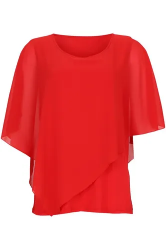 Malito Damen Chiffonbluse - Asymmetrische Tunika im Poncho Style - Blusen & Tuniken für Damen, kaschiert perfekt Problemzonen und bietet hohen Tragekomfort durch elastisches Untertop.