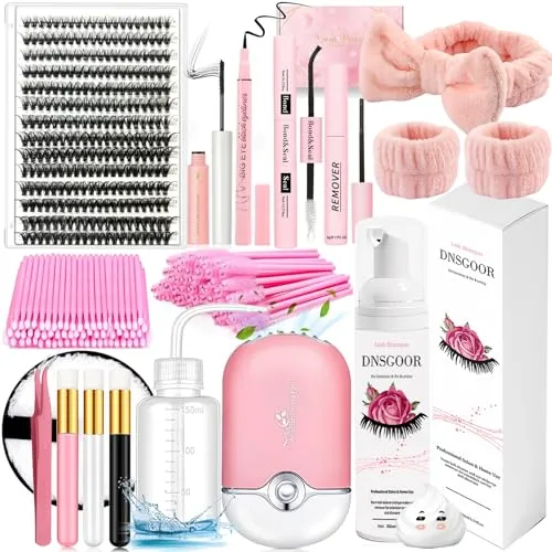 DIY Wimpern Extensions Set mit 280 PCS 9-16mm 40D Einzeln Wimpern 200ml Wimpernschaum Cleanser Wimpernshampoo USB Mini Ventilator Wimpernkleber und Sealer Wimpernkleber Remover