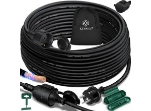 KESSER Verlängerungskabel 30m - Netz-Verlängerungskabel für Innenbereich und Outdoor, mit Schutzkappe für maximale Sicherheit und Flexibilität.