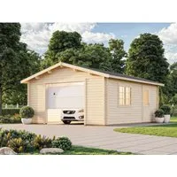 Holzgarage Bausatz ROGER 44mm mit Sektionaltor - Gartenhäuser, Geräteschuppen & Carports - Robuste 44mm Blockbohlen aus nordischer Fichte, ideal für optimalen Schutz und Langlebigkeit.