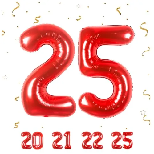 Geburtstag zahlen luftballon 25 jahre | Folienballon Rot- Folienballon in 40"-101cm Geburtstagsdeko - Ballon Zahl Deko zum Geburtstag fliegt mit Helium für Mann Frauen 25.Geburtstags