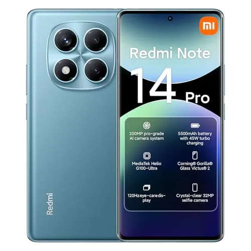 Xiaomi Redmi Note 14 Pro 4G Smartphone, 8+256GB, Blau - Smartphone mit 45 W Schnellladefunktion, ideal für Nutzer, die Wert auf schnelle Energieversorgung legen. Perfekt für Multimedia und Gaming!