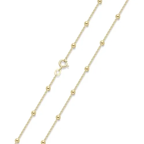 MATERIA Gold Halskette Damen Kugelkette - 925 Silber vergoldet - Elegante Damenkette aus 925 Sterling Silber, vergoldet mit kleinen Kugeln, ideal für den Multi-Chains-Look. Perfekt verpackt in einer Schmuckbox - das ideale Geschenk!