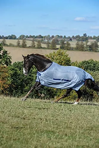 Bucas Buzz-Off Classic Cut Fliegendecke, Silber/Blau, Rückenlänge 145 cm - Fliegenschutz für Pferde, atmungsaktiv und schützend gegen Insekten, ideal für empfindliche Pferde.