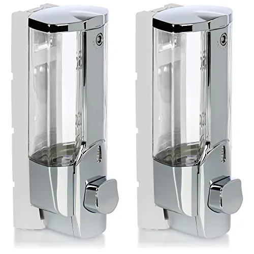 COM-FOUR® 2x Wand-Seifenspender - Nachfüllbarer Seifendosierer für Duschgel und Shampoo - Praktischer Wand-Seifenspender für Bad und Dusche, mit transparentem Sichtfenster für einfache Nachfüllung und portionsgerechte Abgabe. Ideal für Hotels und Gastronomie.