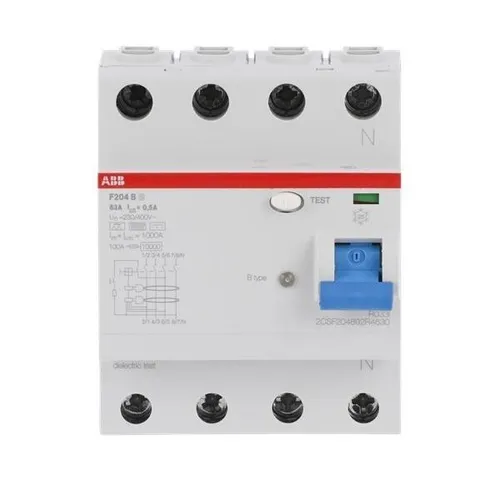 ABB 2CSF204892R4630 F204 B S-63/0,5 FI-Schutzschalter 4polig 63A - Sonstige Elektroinstallationsartikel mit hohem Schutz gegen Fehlerströme, ideal für Gewerbe und Industrie, bietet zusätzlichen Brandschutz und hohe Anlagenverfügbarkeit.