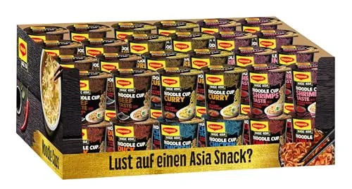 Maggi Magic Asia Noodle Cups, Sortimentsbox, Instant-Nudeln in 6 verschiedenen Geschmacksrichtungen, Leckere Fertiggerichte im praktischen Becher, 48er Pack (48 Becher)
