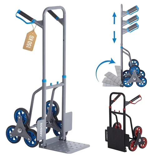 Arebos Treppenkarre Sackkarre - Klappbar & Robuste Bauweise - Sackkarre für Umzug & schwere Gegenstände mit klappbarer Konstruktion, Hartgummireifen und bis zu 150 kg Tragkraft - ideal für den einfachen Transport auf Treppen.