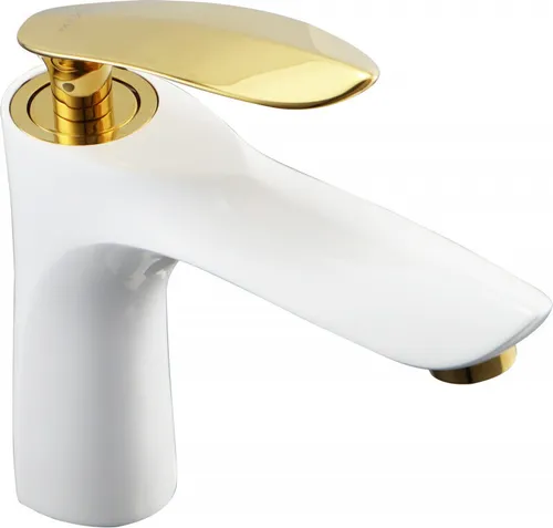 Mexen Lily Waschtischbatterie, Weiß/Gold - Elegantes Design für Ihr Bad - Bad- & Duscharmaturen mit stilvollem Weiß/Gold-Finish, 17 cm hoch und ideal für moderne Badezimmer. Genießen Sie eine harmonische Kombination aus Funktionalität und Ästhetik.