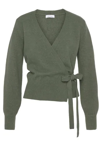 Wickelstrickjacke LASCANA, Damen, Gr. 36/38, grün - Bequeme Wickelstrickjacke von LASCANA in Hüftlänge mit breitem Rippbündchen. Ideal für entspannte Loungewear und perfekt kombinierbar mit Strickhosen.