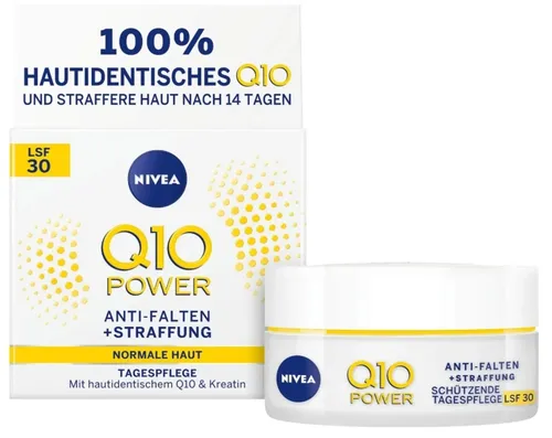 NIVEA Q10 Anti-Falten Power Tagespflege LSF 30, 50 ml - Tagespflege mit LSF 30 – Mildert und beugt Falten vor, sorgt für 24h glatte Haut und bietet Anti-Aging-Schutz durch Q10 und Kreatin.