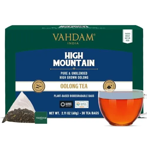 VAHDAM, High Mountain Oolong-Tee (30 Pyramiden-Teebeutel) | Von Hand gepflückt auf den hochgelegenen Darjeeling-Plantagen | Starke und Robuste Oolong-Teeblätter | 100% Natürlich