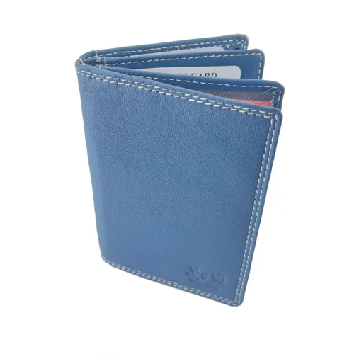 L&B Kartenetui Rindsleder Ausweishülle, RFID-Schutz >2397-Soft< Dokumentenmappe, 9 Kartenfächer + 3 Klarsichtfächer, Navy