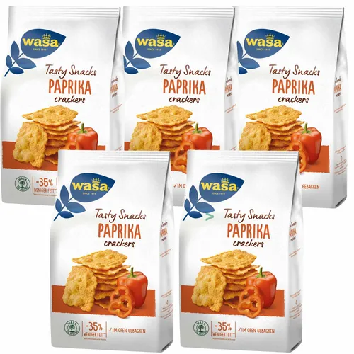 Wasa Tasty Snacks Paprika Crackers VPE 5x150g Packung