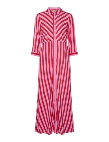 Y.A.S YASSAVANNA LONG SHIRT DRESS - Hemdblusenkleid für Damen - Modisches Sommerkleid mit 3/4-Ärmeln, gefertigt aus 100% Viskose (LENZING ECOVERO) für hohen Tragekomfort. Das gestreifte Design und die schmeichelhafte Taillennaht sorgen für eine perfekte Passform.