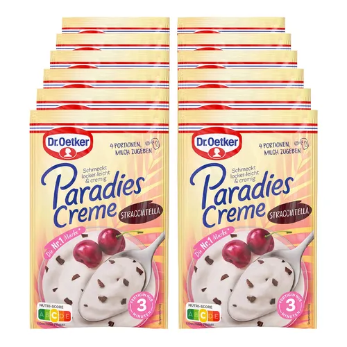 Dr. Oetker Paradiescreme Stracciatella für 300 ml Milch, 12er Pack