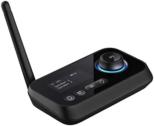 auvisio Bluetooth 2in1 Transmitter & Empfänger - Audio & Video Adapter für HiFi-Anlage und TV, kabellose Musikübertragung dank Bluetooth 5 und Multipairing für bis zu 2 Geräte gleichzeitig.
