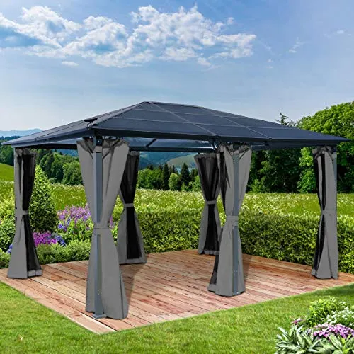 Alu-Pavillon PREMIUM 3,6x4,8 m grau - Pavillon aus pulverbeschichtetem Aluminium mit wasserdichtem Dach, TÜV-geprüft für Sicherheit und Stabilität. Ideal für den Garten, schützt vor Wind und UV-Strahlung.
