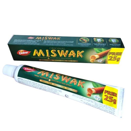 Dabur Miswak Zahnpasta 75 g - Halal Siwak Zahnpflege - Zahnpasta ohne Fluorid mit natürlichem Siwak-Extrakt, ideal für eine sanfte und effektive Zahnpflege. Perfekt für Unisex-Anwendung und aus den VAE.