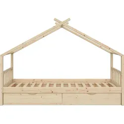VitaliSpa Kinderbett Hausbett 90x200 - Massivholz Design - Betten - Hochwertiges Kinderhausbett aus 100% Massivholz, individuell anpassbar und mit praktischer Schublade für zusätzlichen Stauraum.