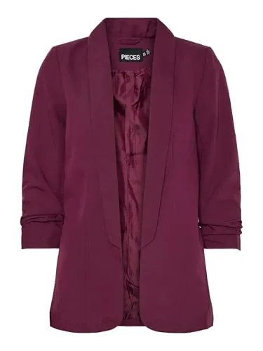 PIECES Damen Pcboss Noos 3/4 Blazer in Grape Wine, XL - Eleganter 3/4-Ärmel Blazer für Damen, ideal für schicke Anlässe oder das Büro, mit einer bequemen regulären Passform und hochwertigem Material.