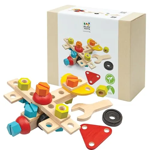 Plantoys Bau-Set Konstruktions-Spielset - Spielbausteine für kreative Köpfe: 40-teiliges Set mit 2-in-1-Schraubenschlüssel und Schraubendreher, fördert die Vorstellungskraft und ist umweltfreundlich hergestellt.
