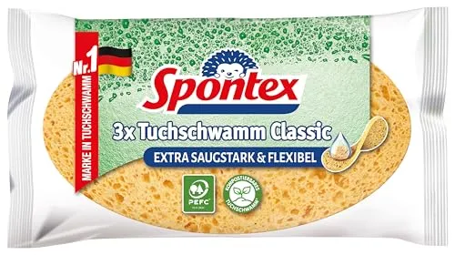 Spontex Tuchschwamm Classic 3er Pack - Reinigungstücher mit extra feinen Poren für starke Saugkraft, ideal zum Abwaschen und zur feuchten Reinigung von Oberflächen. Langlebig und flexibel für alle Einsatzbereiche.