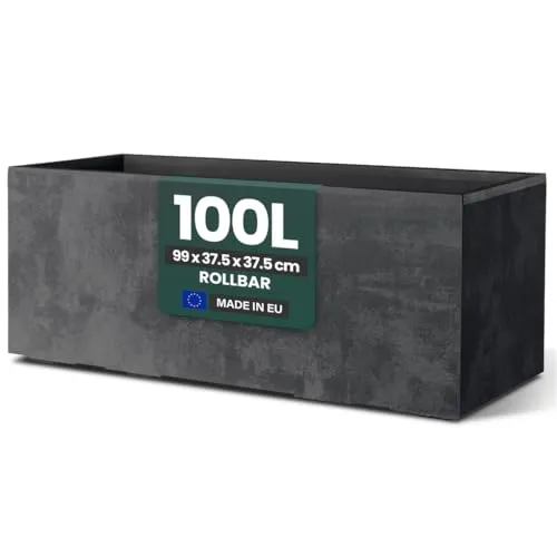Kreher XL Pflanzkasten Millennium - 100 Liter, Anthrazit - Garten-Zubehör mit integriertem Bewässerungssystem für optimale Pflanzenpflege. Robuster Pflanzkübel in eleganter Naturstein-Optik, frost- und UV-beständig.