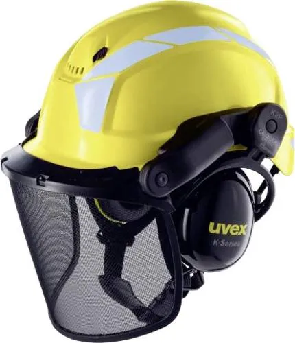 uvex Pheos Schutzhelm 9774236 - Gelb mit Lüftungen - Arbeits- & Schutzkleidung: Ideal für Wald- und Forstarbeit, mit Gittervisier und Gehörschutz, entlastet die Nackenmuskulatur durch perfekte Parkposition.