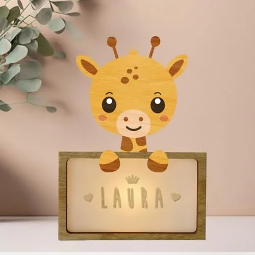 WONDEE Personalisierte Geschenke Baby - Nachtlicht Giraffe, Taufgeschenke für Mädchen und Jungen - Nachttischlampe Kinder