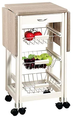 KESPER Küchenwagen 25817-13 - Servierwagen mit 2 ausklappbaren Arbeitsplatten, FSC-zertifiziert und ideal für Buffets