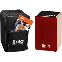 Sela SE 184 Primera Cajon Red Bundle - Percussion Cajon mit robustem 12 mm Birkenkorpus und hochwertiger Spielfläche, inkl. Cajon Pad, Rucksack & Cajonschule für den perfekten Einstieg in die Welt der Cajons.