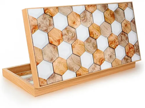 Luxus GeoWood Backgammon Tavla XXL - B-Ware - Gesellschaftsspiel mit hochwertigem Intarsien-Design, ideal für Familienspaß und gesellige Abende, ab 4 Jahren, für 2 Spieler.