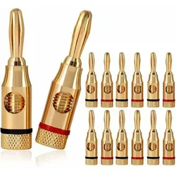 Odipie 12 Stück Bananenstecker – Premium 24K vergoldet für HiFi-Lautsprecher - Premium 24K vergoldete Bananenstecker für optimale Klangqualität. Ideal für HiFi-Anlagen und Heimkino. Einfache Installation und sichere Verbindung – 12 Stück in rot und schwarz.