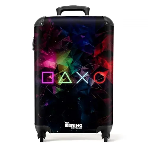 NoBoringSuitcases.com Handgepäck Koffer - Gaming Neon-Schwarz - Kindergepäck: Leichter und robuster Trolley mit 55x40x20 cm, umweltfreundlich und mit integriertem Zahlenschloss für Sicherheit auf Reisen.