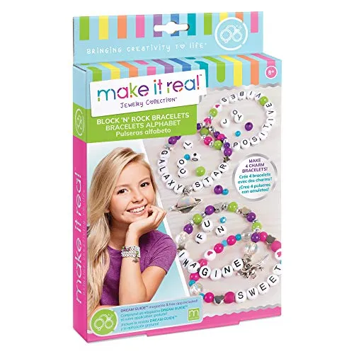 Make It Real Alphabet-Armband-Bastelset mit Buchstabenperlen des Alphabets und Anhängern für individuelle Armbänder – DIY Freundschaftsschmuck für Mädchen – Kunst- und Bastelarbeiten für Kinder