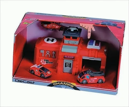 Dickie Feuerwehrstation - Gesellschaftsspiel mit Licht und Sound, inklusive 3 Autos und 1 Figur, ideal für kreative Rollenspiele und Abenteuer, 22 x 11 x 15 cm