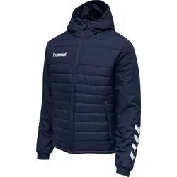 Hummel hmlPROMO SHORT BENCH JACKET Blau Größe S - Funktionsjacke mit wasserdichtem WP3000-Finish, ideal für sportliche Aktivitäten im Freien. Leicht gefüttert, mit abnehmbarer Kapuze und elastischen Bündchen für optimalen Komfort.